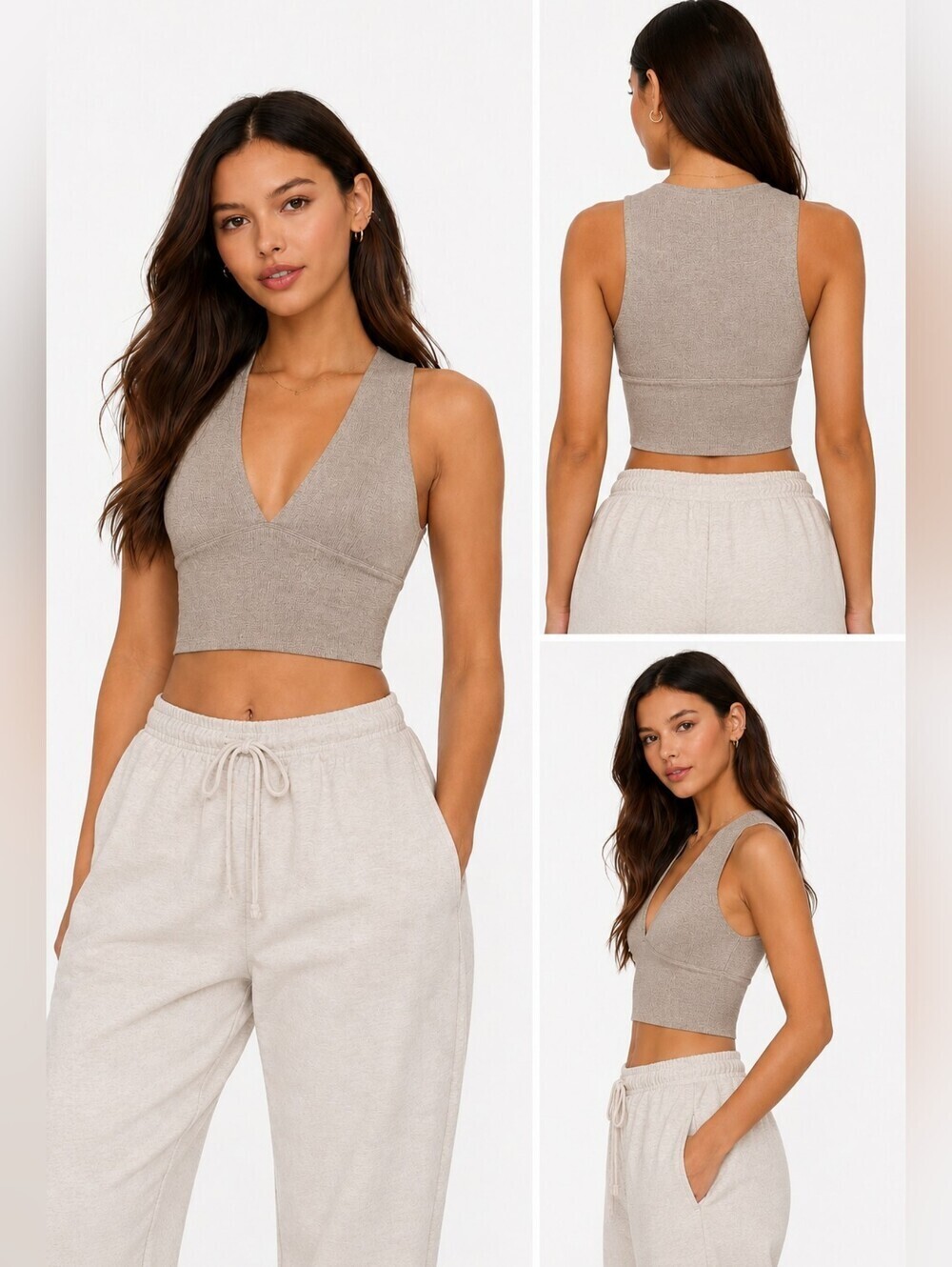 Aritzia Wilfred Free Valeria Deep V-Neck Top XS, Taupe